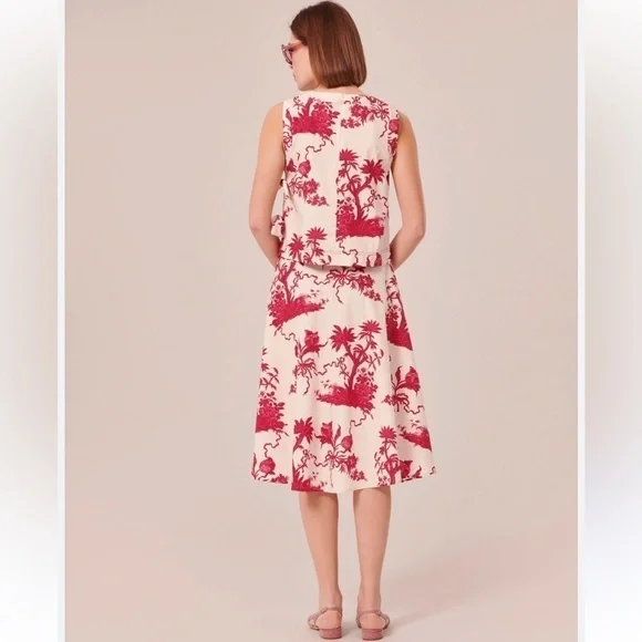 Tara Jarmon NWT Size 36 EU/US 4 Jeanette Ecru Magenta Floral Print A-Line Skirt - Picture 5 of 16